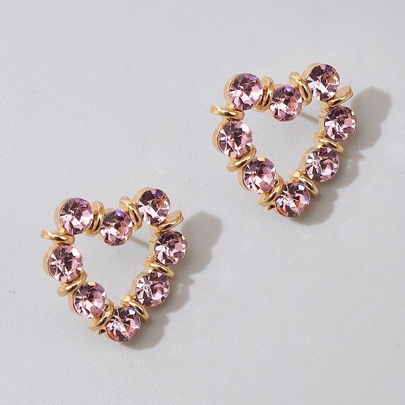 Rhinestone Heart Stud Earrings - Picture 1 of 6